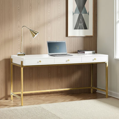 Louise Modern 64"W 3-Drawers Rectangular Writing Desk with Metal Legs