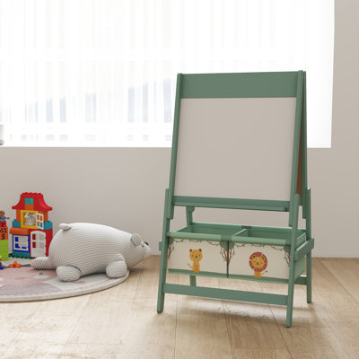 Qaba Art Easel For Kids, 3-In-1 Double-Sided Kids Easel With Paper Roll, Whiteboard & Chalkboard, 2 Storage Boxes, Gift For Boys, Girls Ages 3-8, Green
