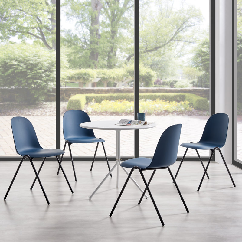 Chaise de salle à manger berlinoise empilable en plastique Berlin, Bleu espace