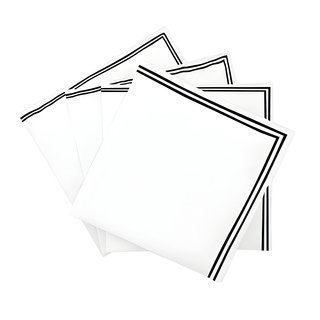 Serviettes en coton à double bordure brodée (ensemble de 4), Blanc/Noir, Carré 10 po