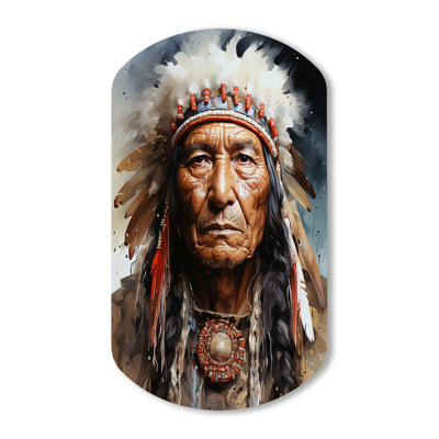 Native Art Spirived Lakota Portrait - Art mural amérindien asymétrique, reproduction de sculpture murale en métal cylindrique