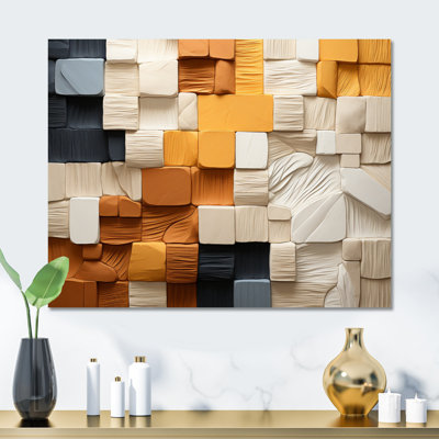 Cubique jaune et gris fibre II - cubisme, art mural en métal, salon