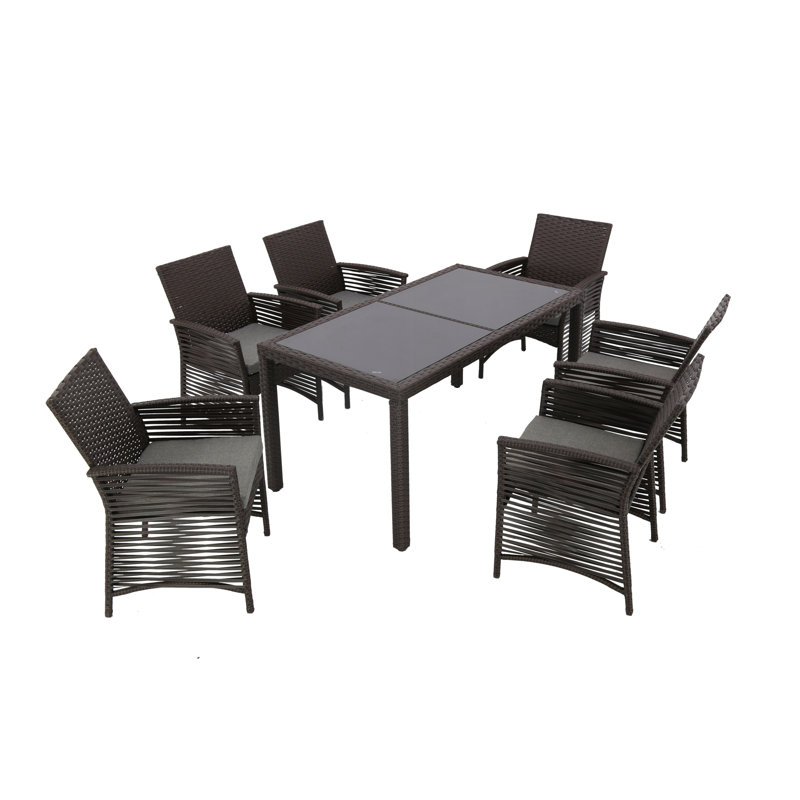 Chadley 6 - Person Wicker Patio Dining Set with Rectangular Table , Cushions Included, Chocolate