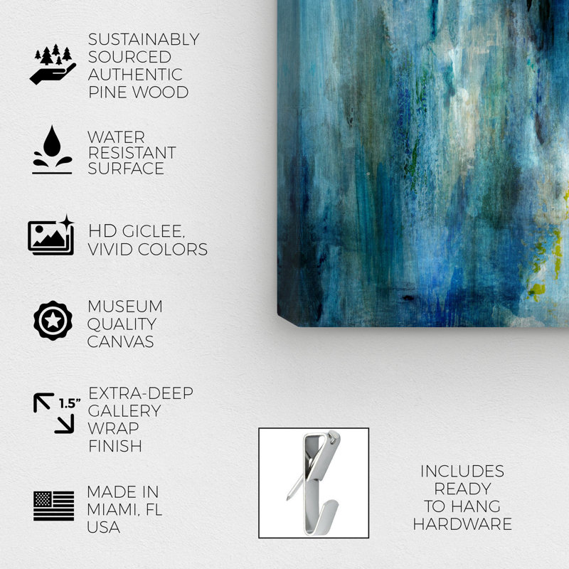 Abstrait bleu abondant / pluie blanche - Impression sur toile, H 36 po x l 54 po, Toile tendue