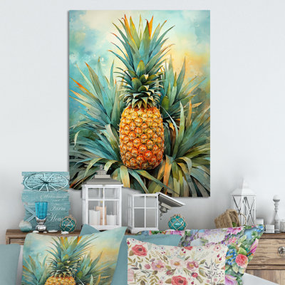 Green And Blue Pineapple Tropical Paradise II - Fruits Metal Wall Art