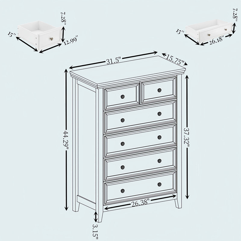 Commode 6 tiroirs, Beige