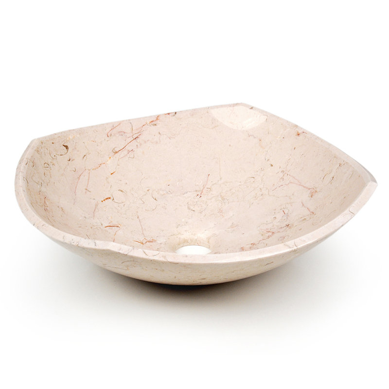 D'Vontz Natural Stone Sinks 15.75 " Stone Circular Bathroom Sink, Crema Rossa Marble