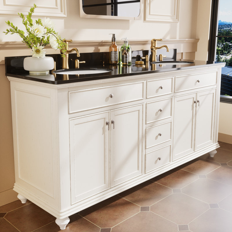 Meuble-lavabo double 72 po avec faux-comptoir et lavabos en céramique
