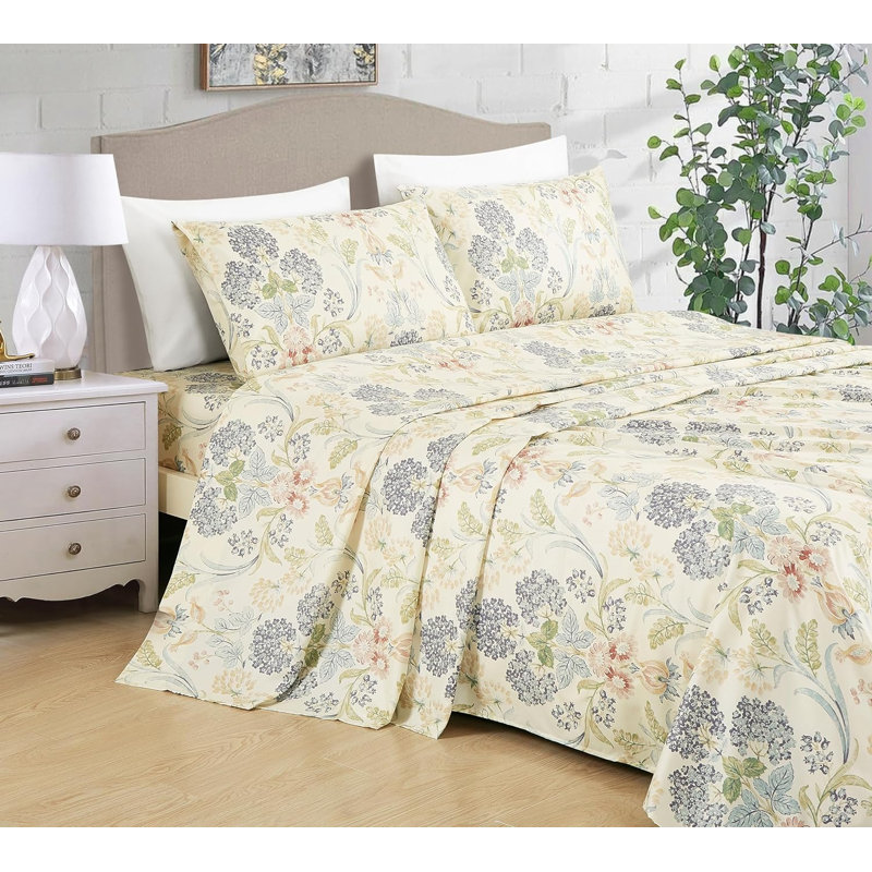 Microfiber Medallion Floral Garden Bed Sheet Set, Full Sheet Set with 3 Additional Pieces