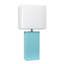 Lampe de table en cuir 21 po avec abat-jour rectangulaire en lin blanc-81096606-105865462-105848919