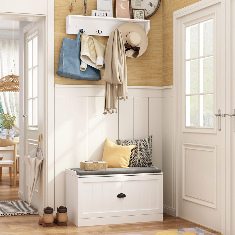 Hall Tree With Bench And Metal Hooks