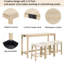 Table de bar 4 pièces avec prise électrique et 3 tabourets confortables en chêne, design rustique imitation bois, idéale pour le salon. Chargement USB-C, sièges rembourrés en lin, structure en caoutchouc.