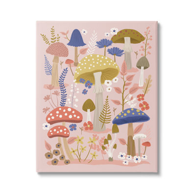 "Champignons et motif botanique" par Lisa Perry White, reproduction d'art sur toile