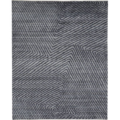Ethos Gray Hand-Knotted Striped Wool Rug