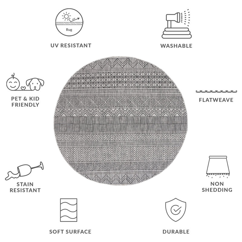 Jacian Performance Geometric Indoor/Outdoor Area Rug, Round 6'7"