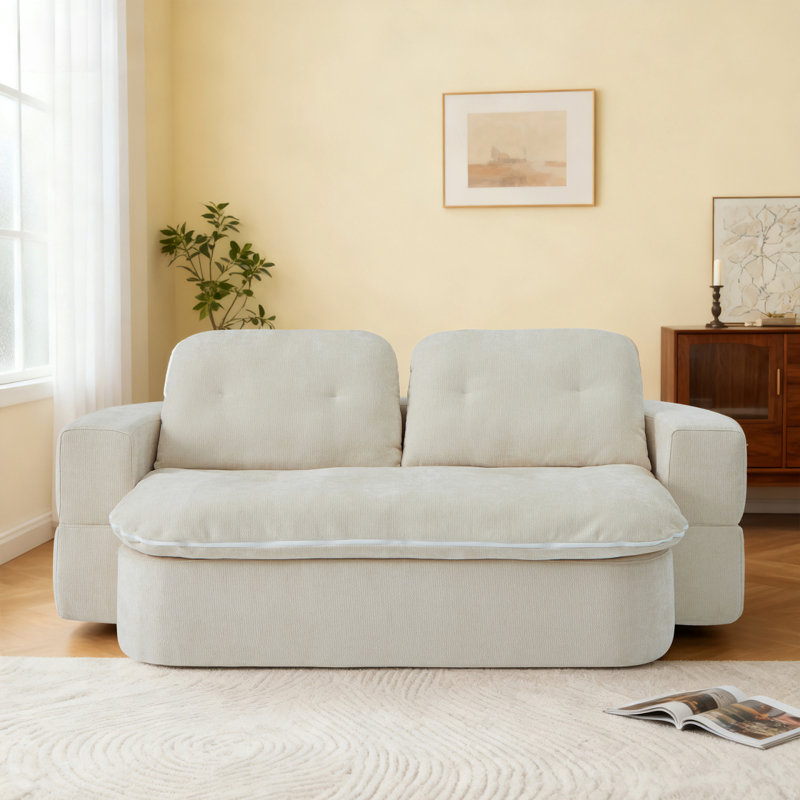 Modern Floor Sofa With 2 Pillows,Convertible Corduroy Fabric Foam-Filled Sleeper Sofa Bed, No Assembly Required,Convertible Sofa Cushion Unfolds Into Quilt,Folding Mattress For Living Room,Playroom
