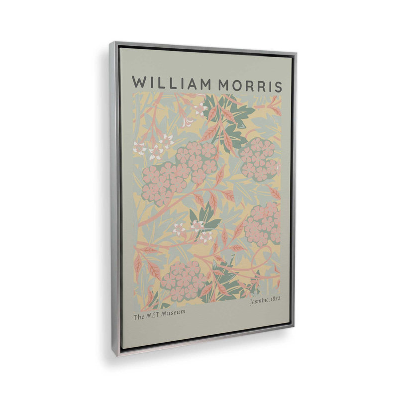 «Soft Sage Jasmine» par William Morris, Cadre flottant en chrome poli, H 48,75 po x l 32,75 po x P 1,75 po