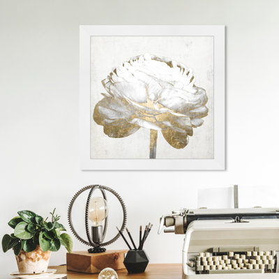 «Gold and Light Floral II» blanc - peinture encadrée sur papier