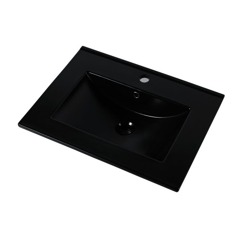 Black Ceramic Vessel Sink 24", 4.72" Inner Depth, 0.81" Countertop, Robust Build Basin Internal Superior Performance