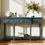 Console Traditional Traditional - 3 tiroirs à fermeture en douceur et tablette inférieure, structure en bois massif, pieds romains tournés, poignées en cuivre rétro, bleu pour le vestibule / le couloir / le salon-129021048
