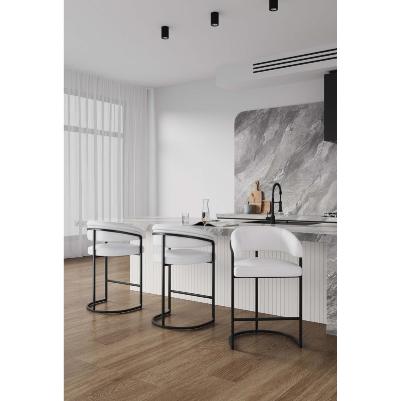 Chenice Modern Leatherette Upholstered Counter Stool, 3, Bar Stool 29.7", White