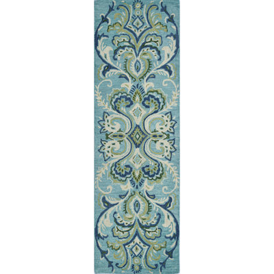 Adelaide Hand Hooked Aqua/Green/Ivory Wool Rug