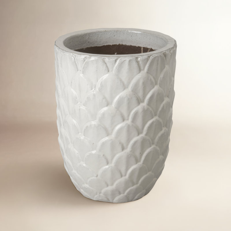 Handmade Ceramic Pot Planter, 19" H x 12.5" W x 12.5" D, Antique White