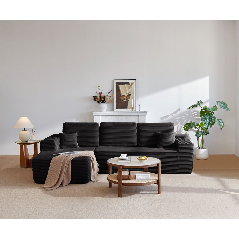 104" Cloud Sectional Sofa With L-Shape Chaise And Side Pockets, Left Hand Facing, Black Fabric
