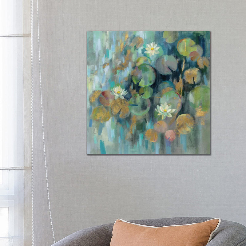 «Magic Lily Pond» par Silvia Vassileva - reproduction d'art, Pas de tapis, H 26 po x l 26 po x P 1,5 po, Toile tendue