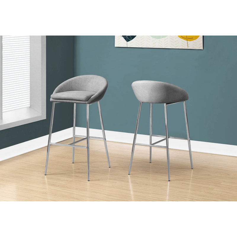 2 Bar Stools, Height, Grey Covering, Metal Frame, Construction, Structure