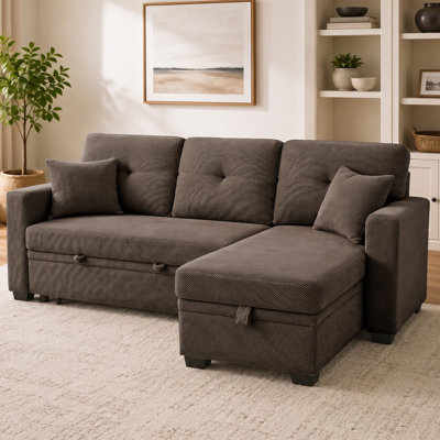 71'' Pull-Out Sofa Bed with Reversible Chaise for Apartment, Stuido