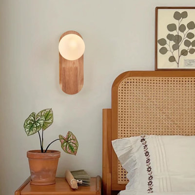 Modern Wood Wall Sconce With Globe Glass Shade For Hallway, Bedroom, Living Room