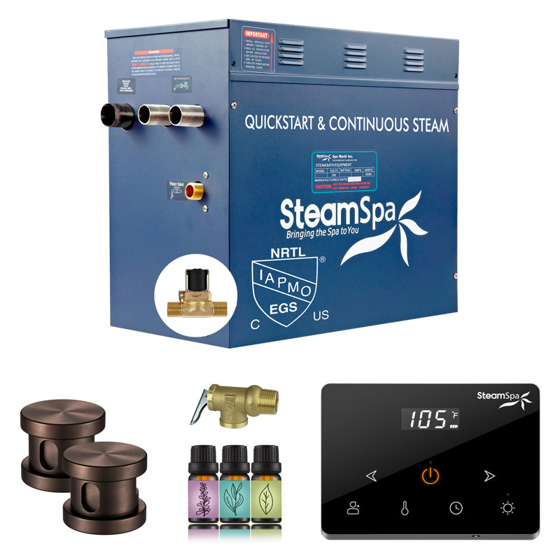 Générateur de bain de vapeur Oasis Series 10,5KW avec contrôle continu de la vapeur entièrement sans fil et auto-vidange en bronze huilé