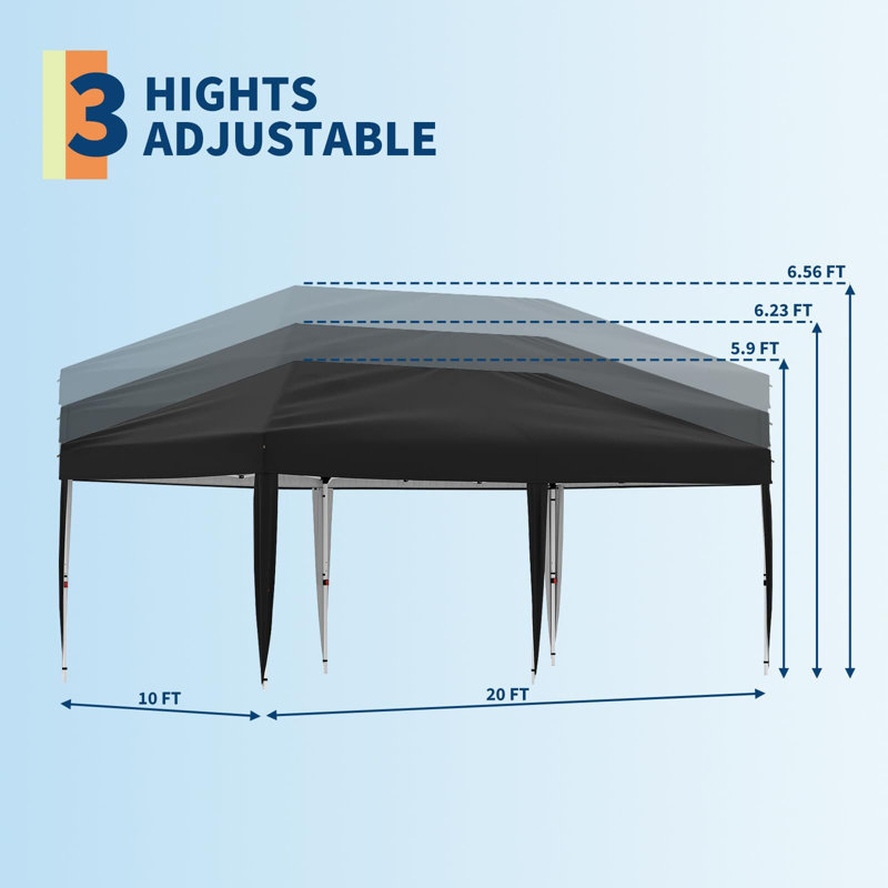 Instant Pop-Up Canopy Tent, No Sidewalls, For Beach, Party Rectangular, Black