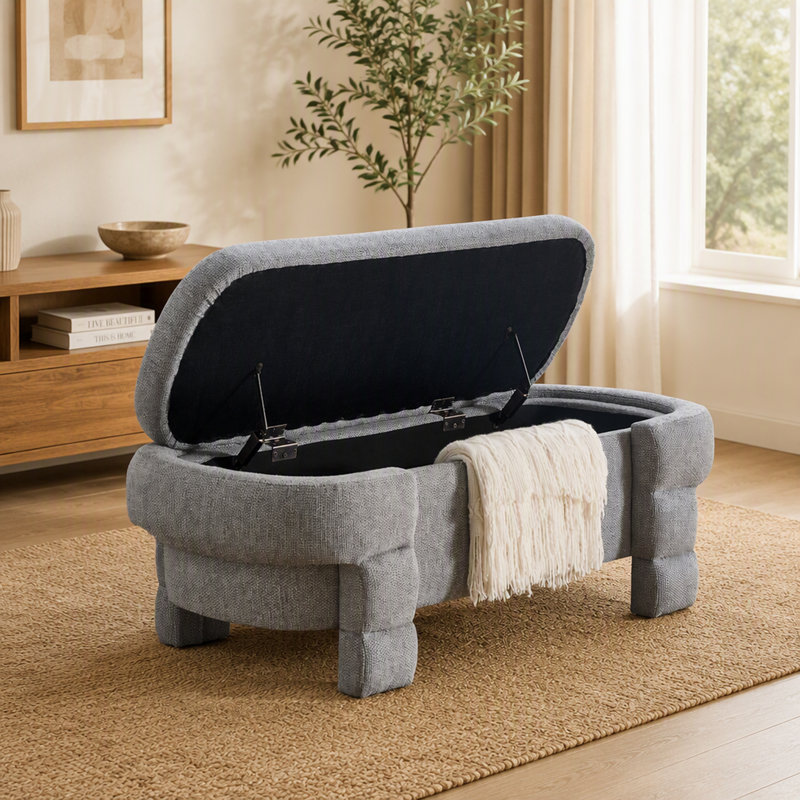 Banc de rangement avec repose-pieds et compartiment caché