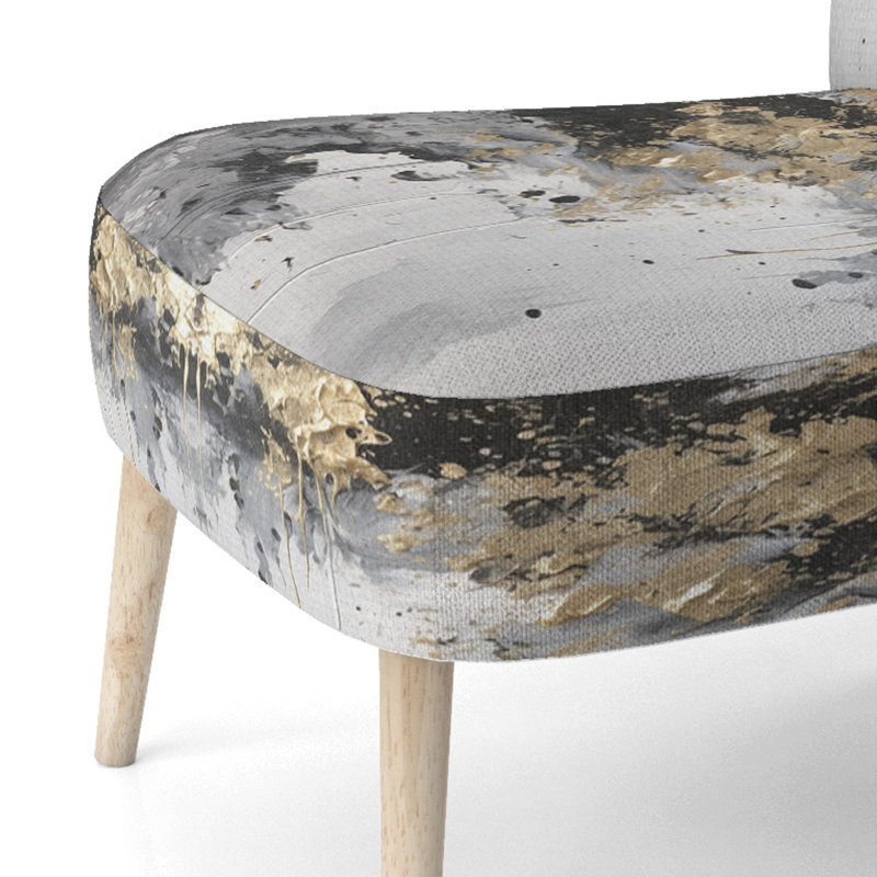 Organic Bliss Minimal Abstract Gold And Black II - Upholstered Contemporary Side Chair, Gold Accent Chair