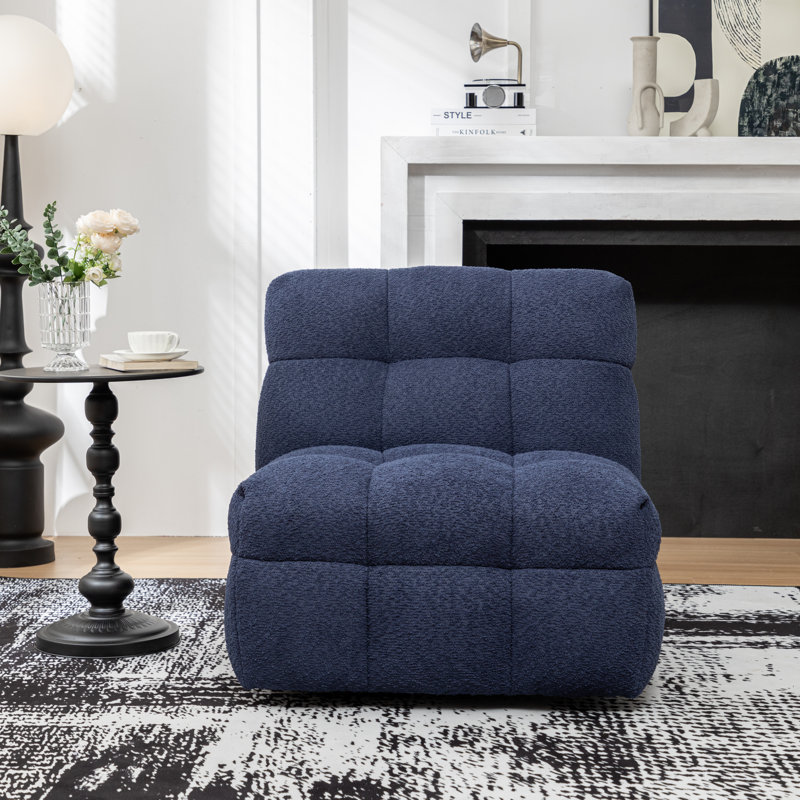 Avdul 28.5 Wide Armless Tufted Swivel Chair, Blue