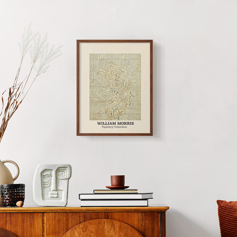 William Morris, reproduction encadrée Cxxix, H 14 po x l 11 po, Noyer