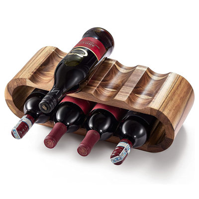 Mahtowa Tabletop Wine Bottle & Glass Rack Brown