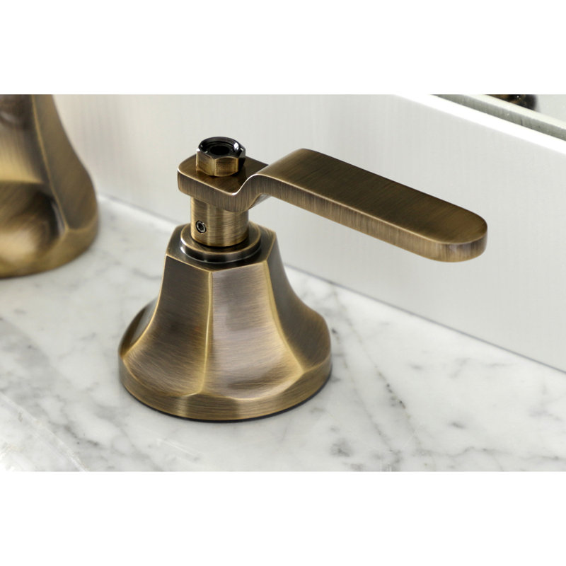 Kingston Brass Hamilton Two-Handle 3-Hole Deck Mount Widespread Bathroom Faucet with Brass Pop-Up Drain, Antique Brass, Lever