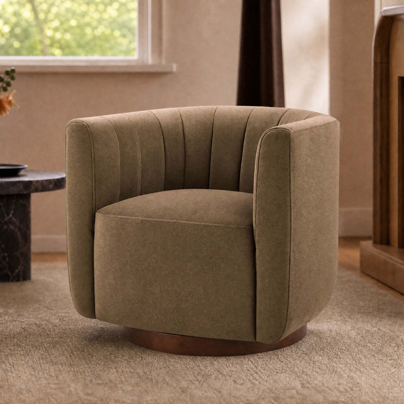 Fauteuil pivotant rembourré Becki Owens for Joss & Main, Velours performance tabac Vesper