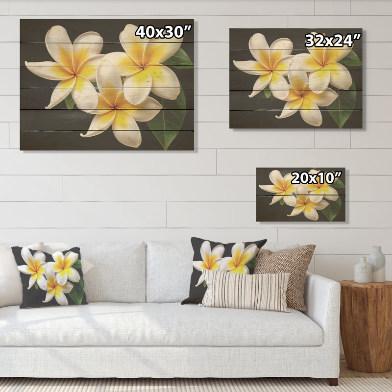 «Dreamscape Plumerias P pureté», art sur bois de pin naturel de Plumeria, H 10 po x l 20 po