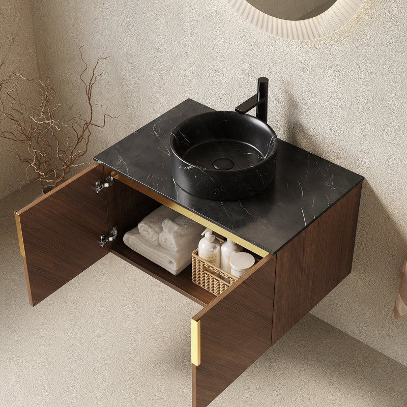 Meuble-lavabo mural avec lavabo double et comptoir en pierre frittée, 30"