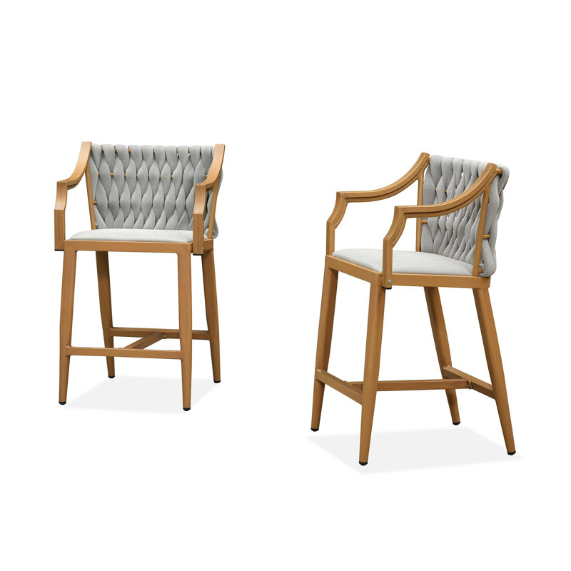 Tabouret à hauteur de comptoir Leaf, Gris clair, Teck
