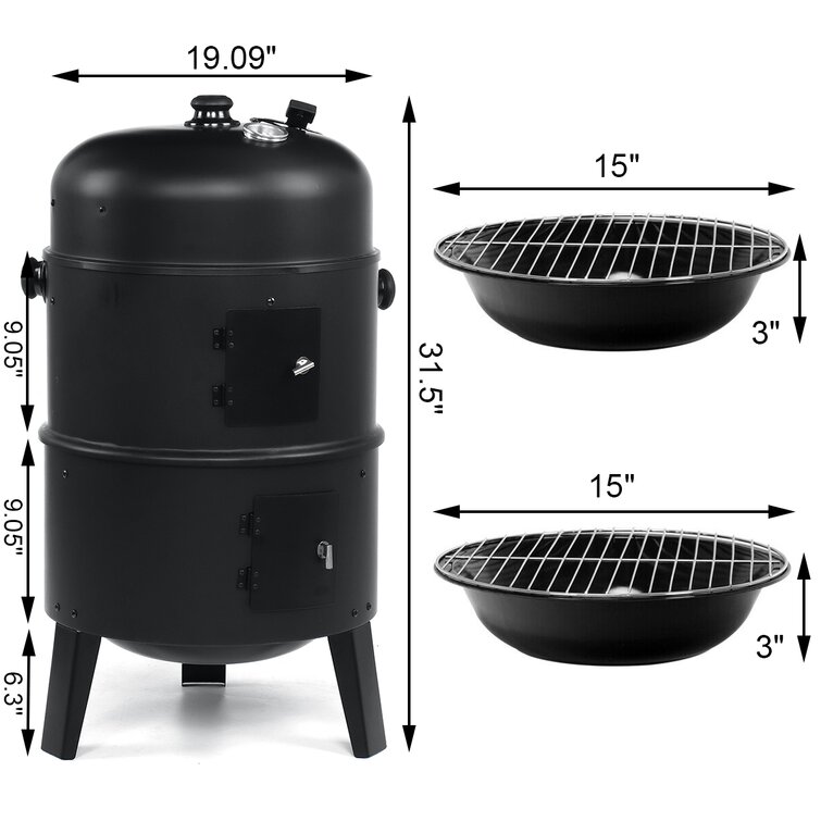 Clihome Charcoal smokers 342-Sq in Black Vertical Charcoal Smoker