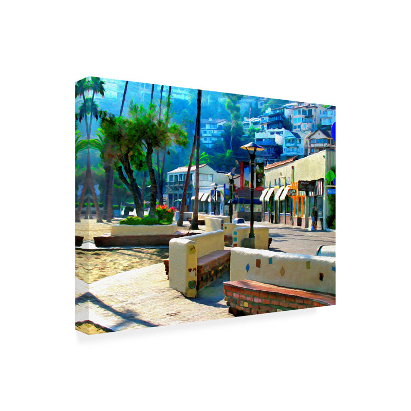 Catalina Island Street Front Landscape Canvas Print in Blue and Gray