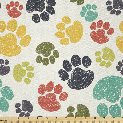 Dakuan Hand Drawn Paw Print Doodles Circular Pattern Drawing Style Animal Fabric