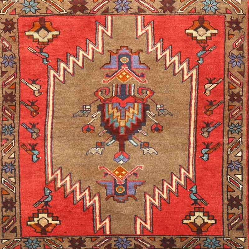 Tapis traditionnel rouge / brun, Carré 7 pi