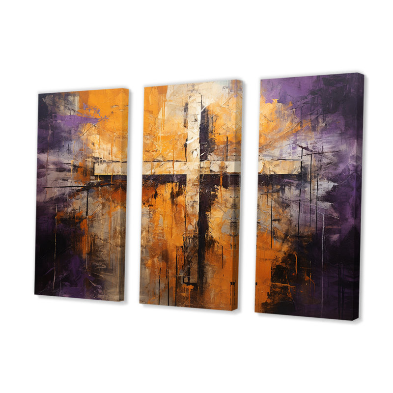 Minimalisme, croix religieuse I - ensemble d'art mural sur toile, H 40 po x l 60 po x P 1 po