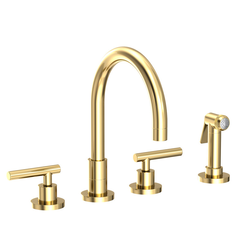 East Linear Double Handle Kitchen Faucet with Side Spray, Forever Brass (PVD), Lever